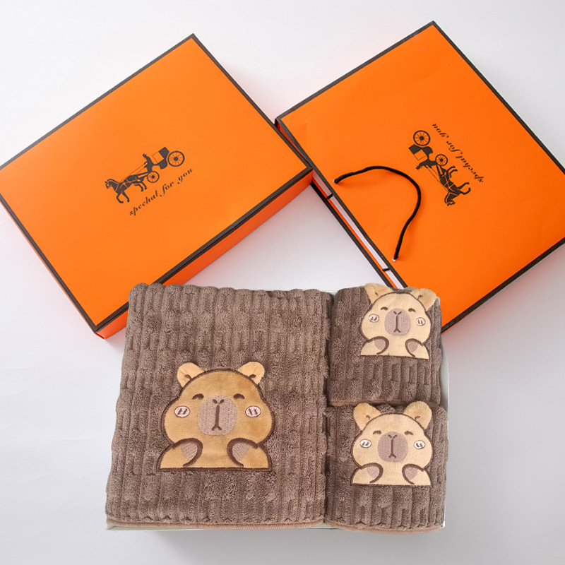 Coral fleece bath towel gift box set kapibala dry hair hat towel gift box wedding gift companion gift wholesale