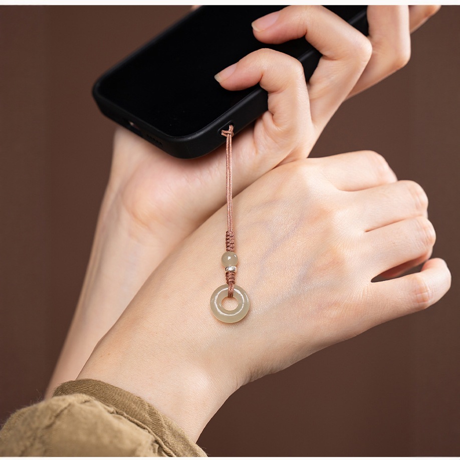 Natural Hetian Jade Mobile Phone Chain Safety Buckle Pendant Couple Mobile Phone Pendant Jade Small Pendant Keychain Jade Pendant