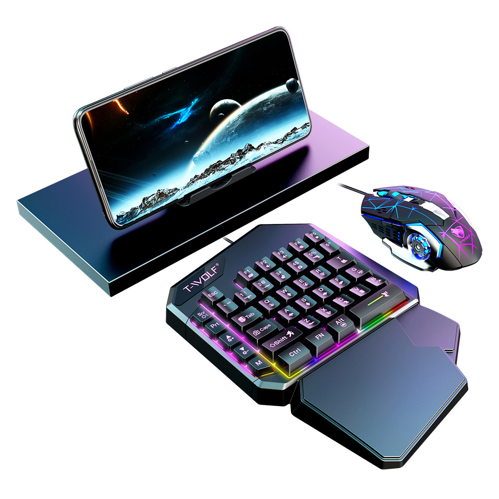 T-Wolf Lei Wolf Tf900 One-Handed Keyboard and Mouse Game Set Throne Mobile Game Chicken-Eating Artifact Left-Hand Keyboard