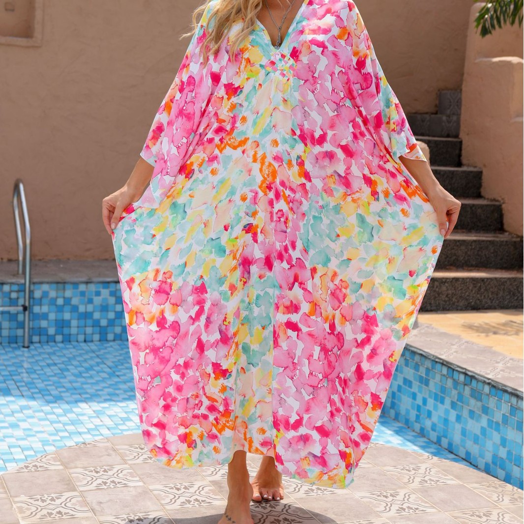 Europe and the United States cross-border foreign trade Amazon new rayon beach blouse holiday leisure loose sun bikini robe