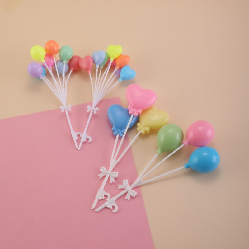 Trendy Colorful Heart-Shaped Small Balloon Birthday Cake Topper Baking Decoration Insert Ornament Pretend Play Toy Accessory