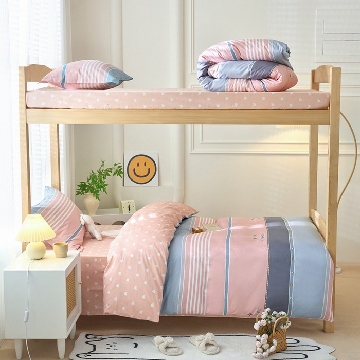 Fresh and Simple All-Cotton Student Dormitory Bunk Bed Three-Piece Set, Pure Cotton Six-Piece Set of Bed Sheet and Duvet Cover for School