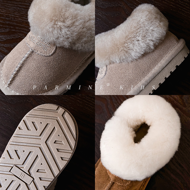 Genuine Leather Children's Simple Wool Shoes fleece-lined Cotton Snow Boots Winter New Men's and Women's Baby Warm Cotton Shoes