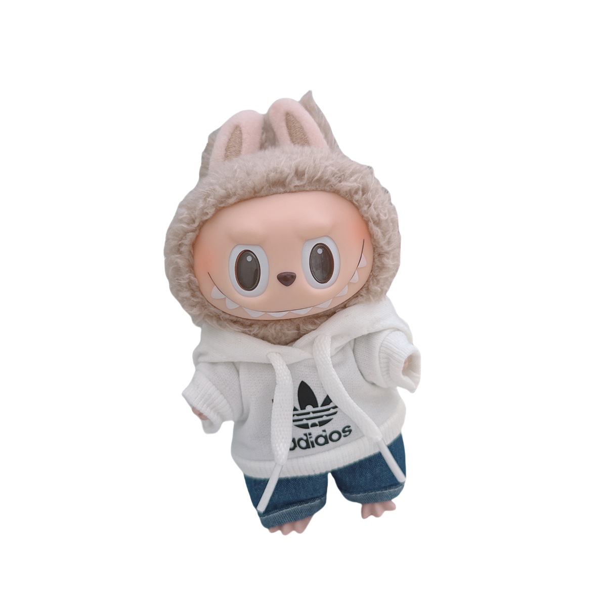 17cm Labubu Labubu Doll Coat 10cm Cotton Doll Mickey Family Black and White Grey Fashionable Sweater Hoodie Pants
