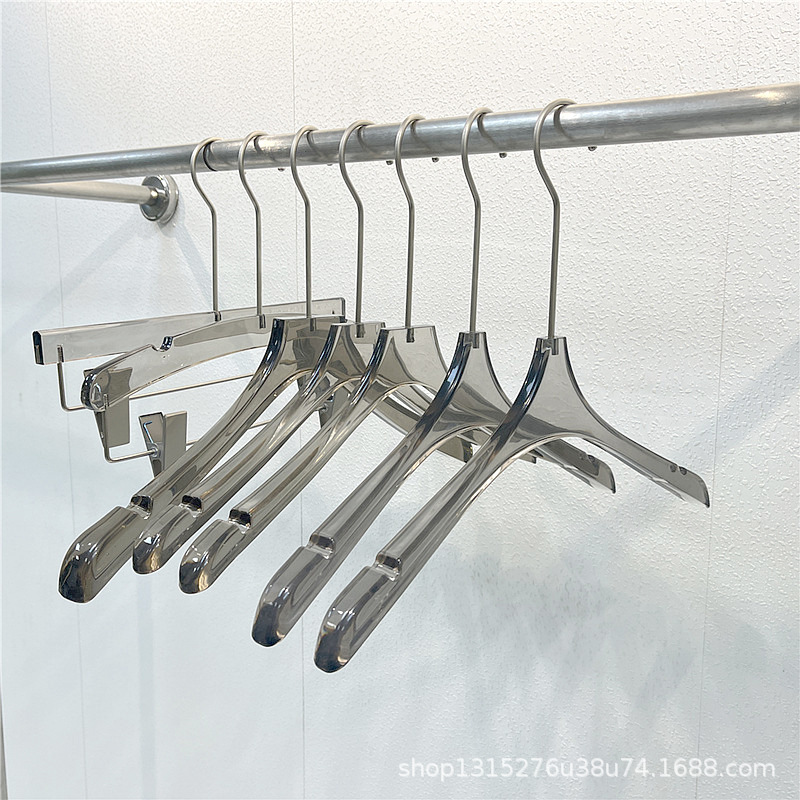 Acrylic Transparent Smoky Gray Crystal Hangers for Clothing Stores, Men's and Women's Clothing Hangers, Plastic Trouser Clips Wholesale