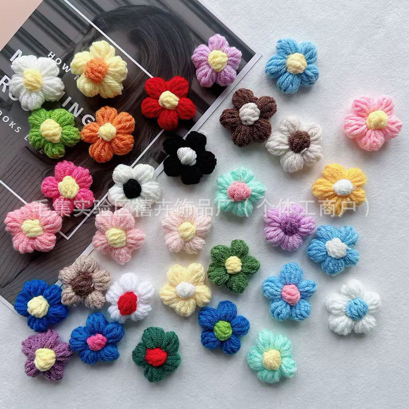 Готовые цветы из пряжи, вязаные цветы, маленькие вязаные цветы, для одежды, сумок, обуви, носок, аксессуаров, украшения с цветами