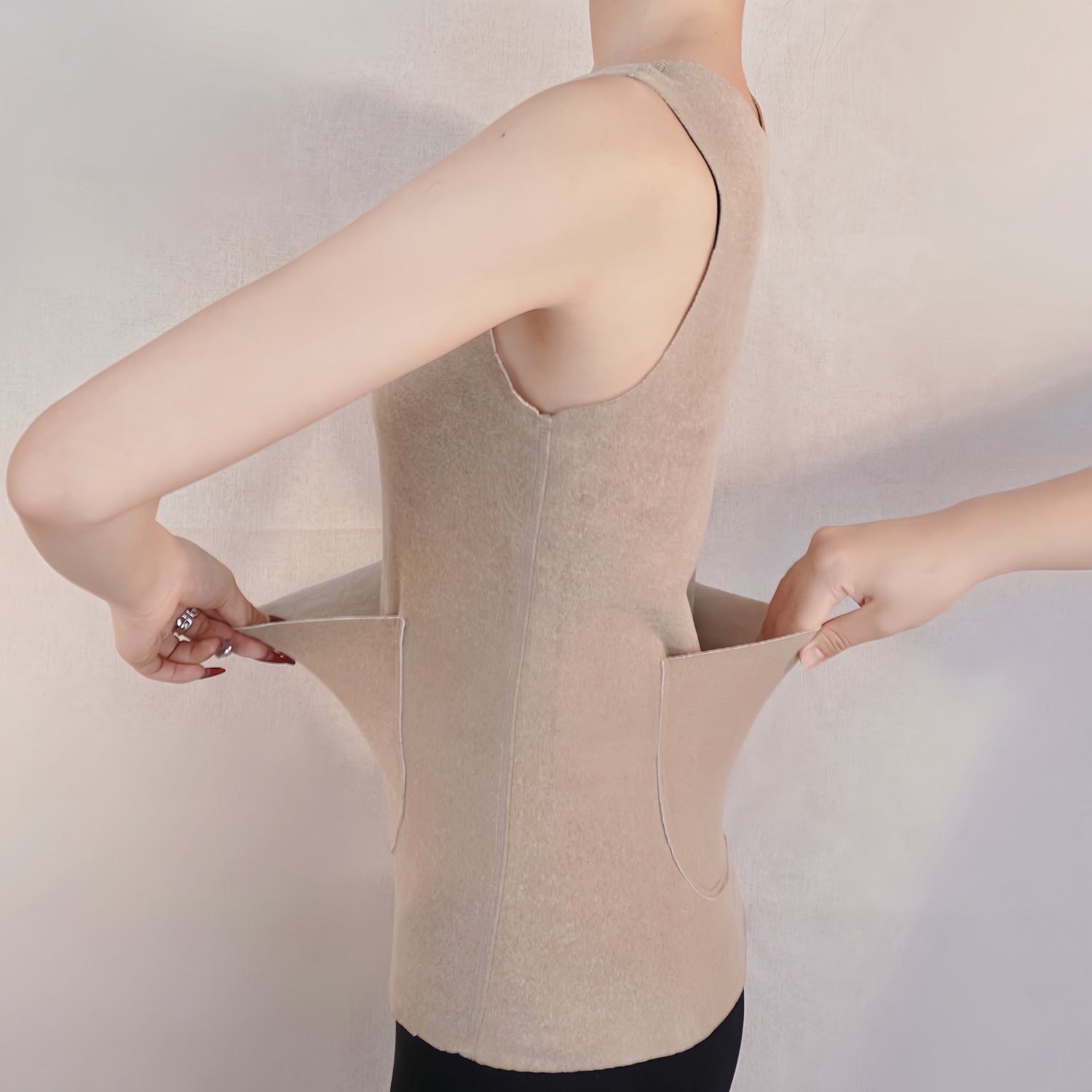 Thickened Fashionable Pocket Warm Vest Women's Fleece-lined Front and Rear Double Pocket Heating Underwear Fleece Slim-fit Base Top