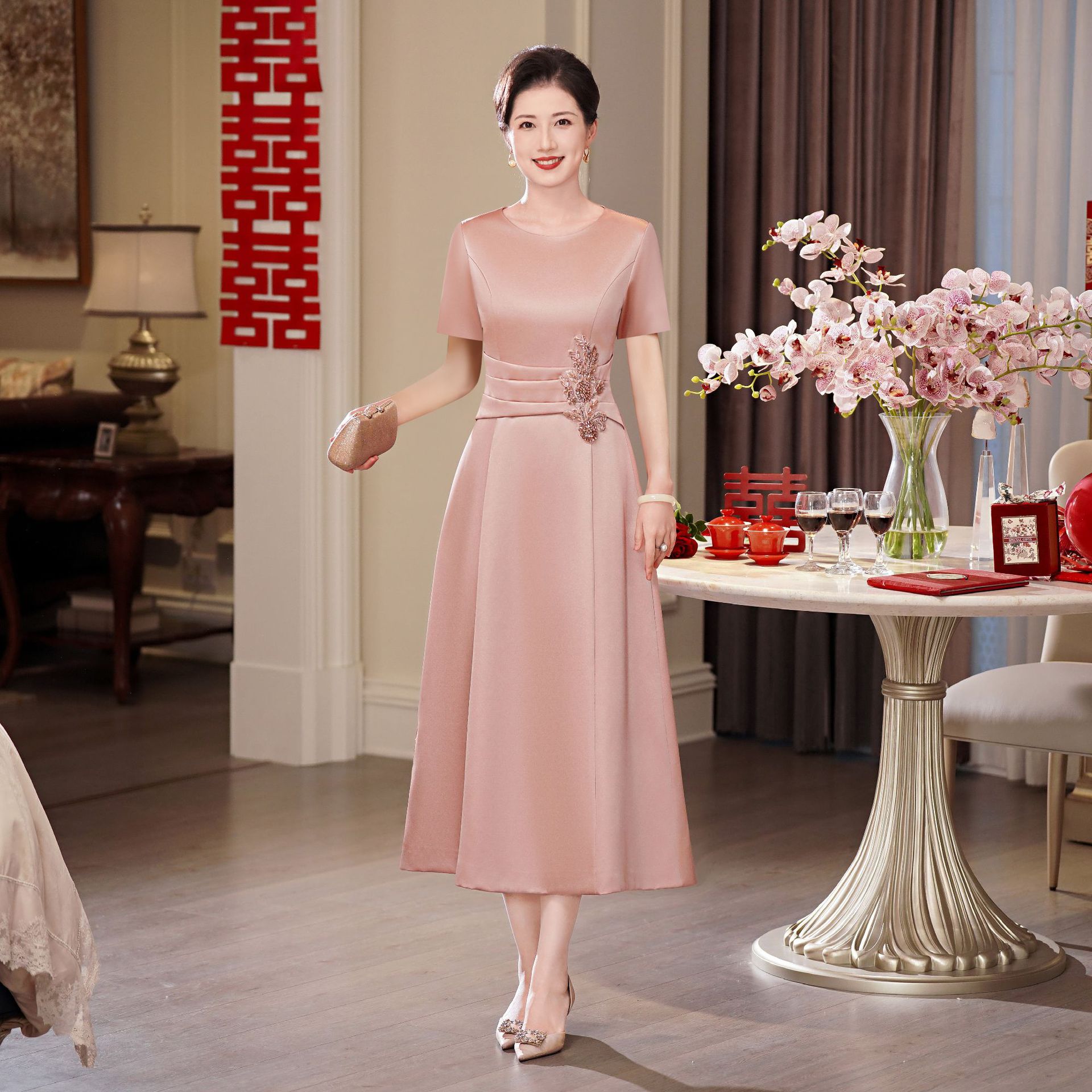 Happy Mother-in-law Wedding Dress Elegant and Generous Wedding Improved Cheongsam Wedding Dairy Elegant Dress for Women