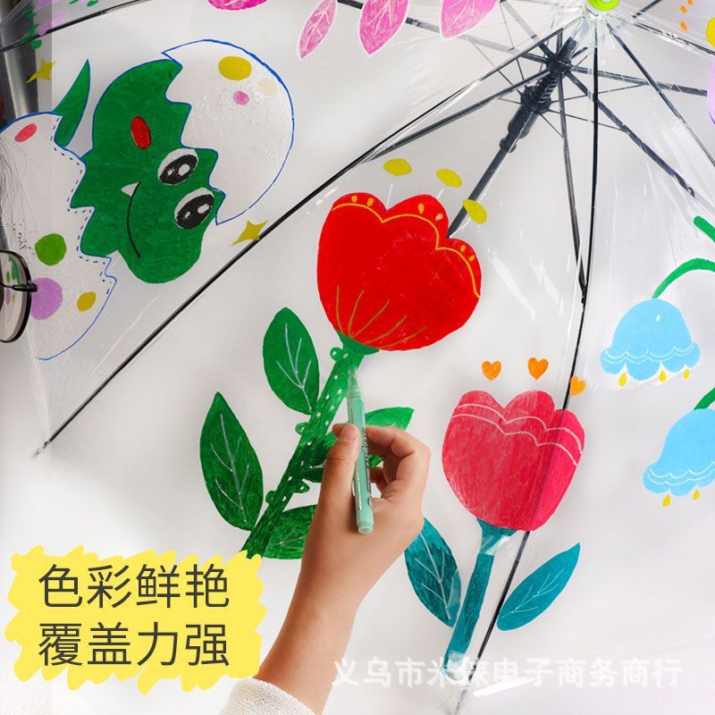 diy hand-painted transparent umbrella children's painting umbrella blank graffiti transparent white kindergarten studio Creative umbrella
