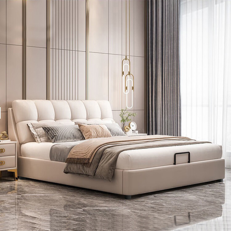 Nordic Leather Art Bed Soft Backrest 1.8m Multifunctional Storage Double Bed Wedding Bed Bedroom Light Luxury Nappa Leather Bed Direct Sale