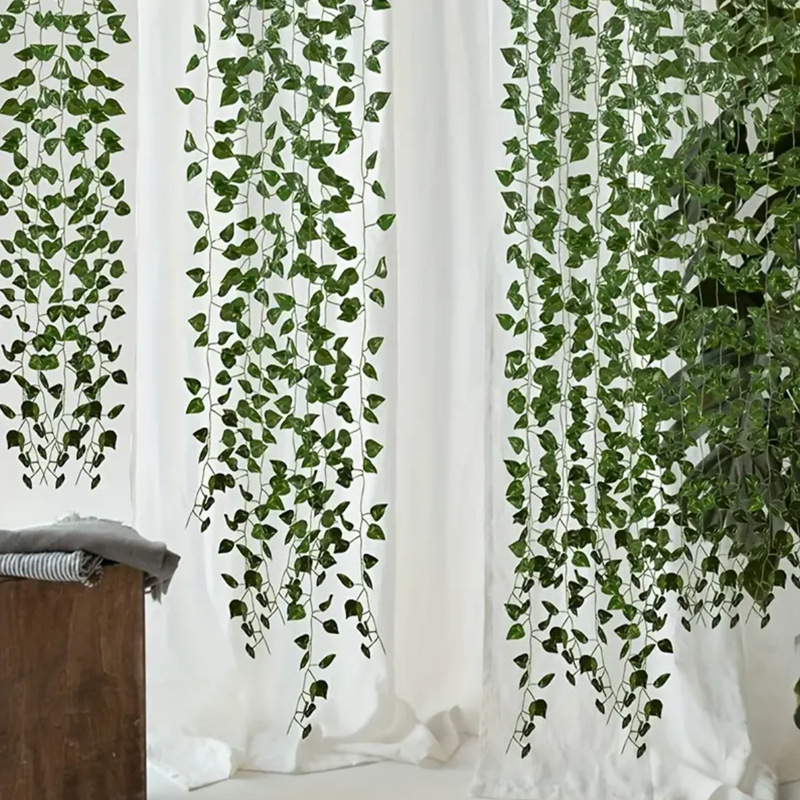 Искусственная вьющаяся лоза с пластиковыми листьями для декора дома