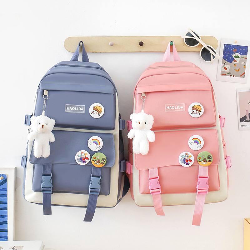 Four-piece backpack wholesale large-capacity five-piece backpack printed LOGO Korean Harajuku style suit student schoolbag