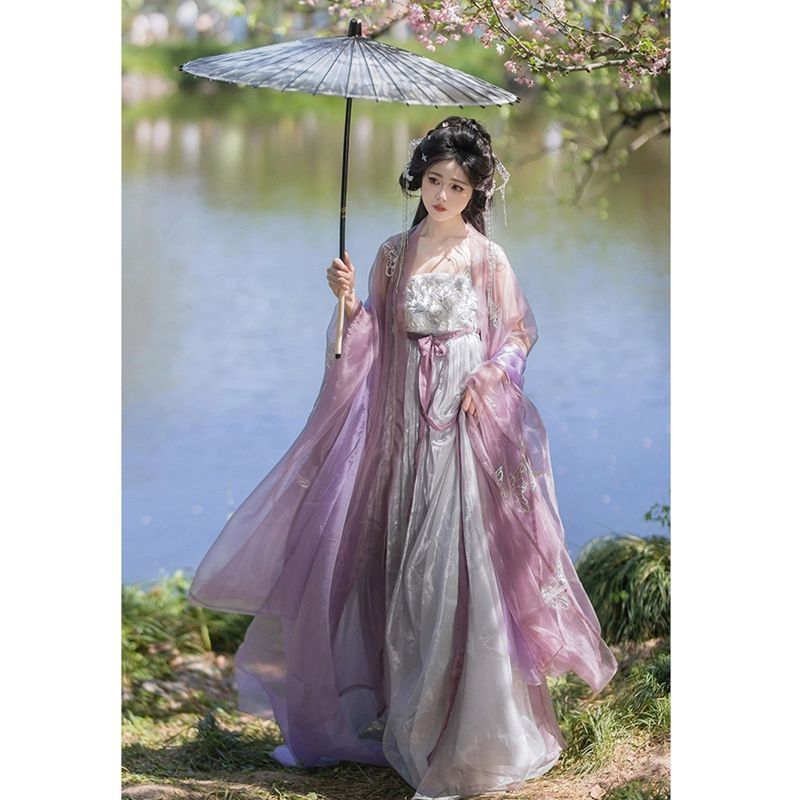 New Summer Hanfu Women's [Gold and Silver] Gorgeous Butterfly Embroidered Large Sleeve Chebula Skirt Tang Style Hanfu