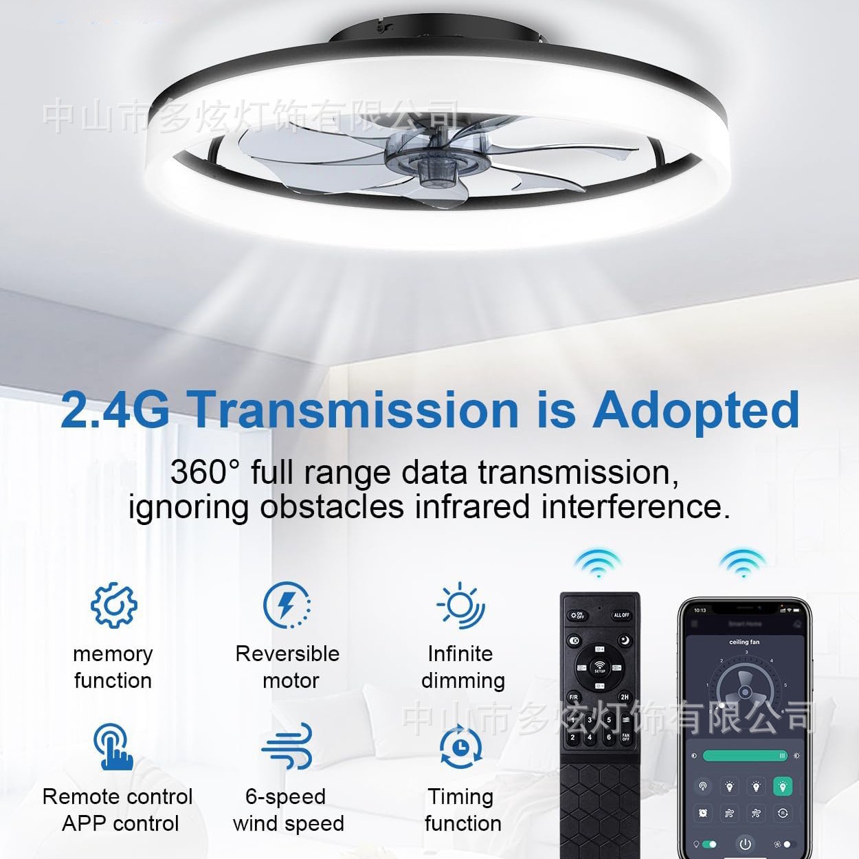 Zhongshan Factory New Model Ul Certified Amazon Bedroom Fan Light Modern Minimalist Bedroom Ceiling Light Dining Room 110V