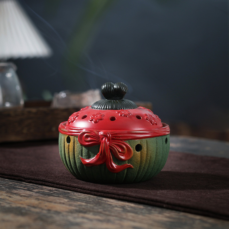 Retro Ceramic Pastoral Aromatherapy Furnace Home Indoor Classical Sandalwood Plate Tea Ceremony Incense Incense Furnace Line Incense Seat One Piece