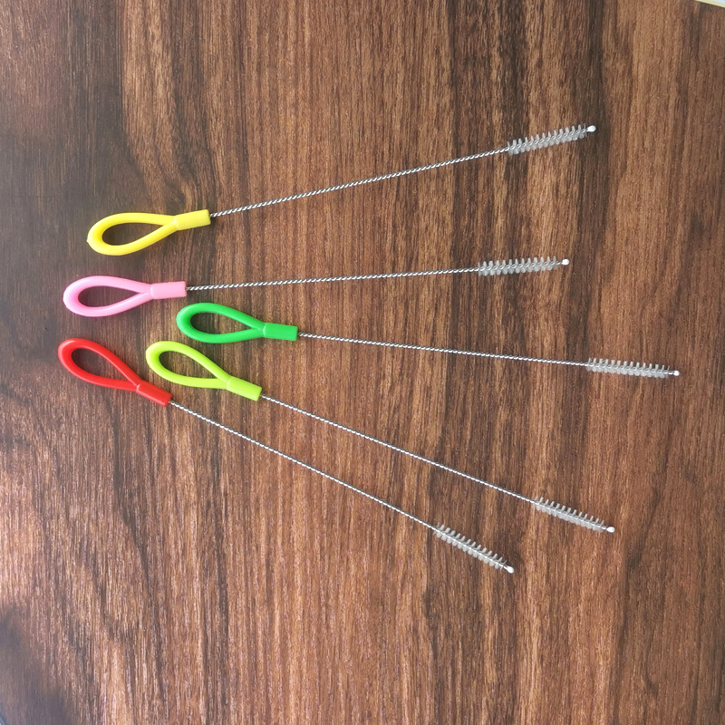 Factory 175mm slender bottle nipple brush spiral plastic soft bristle cleaning brush suction tube brush wholesale