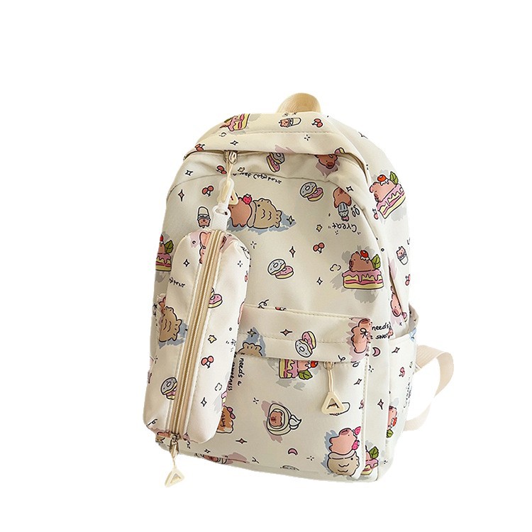 Cute Printed Kapibara Large Capacity School Bag Ultra-Light Nylon High School Junior High School Girl Student Backpack Wholesale