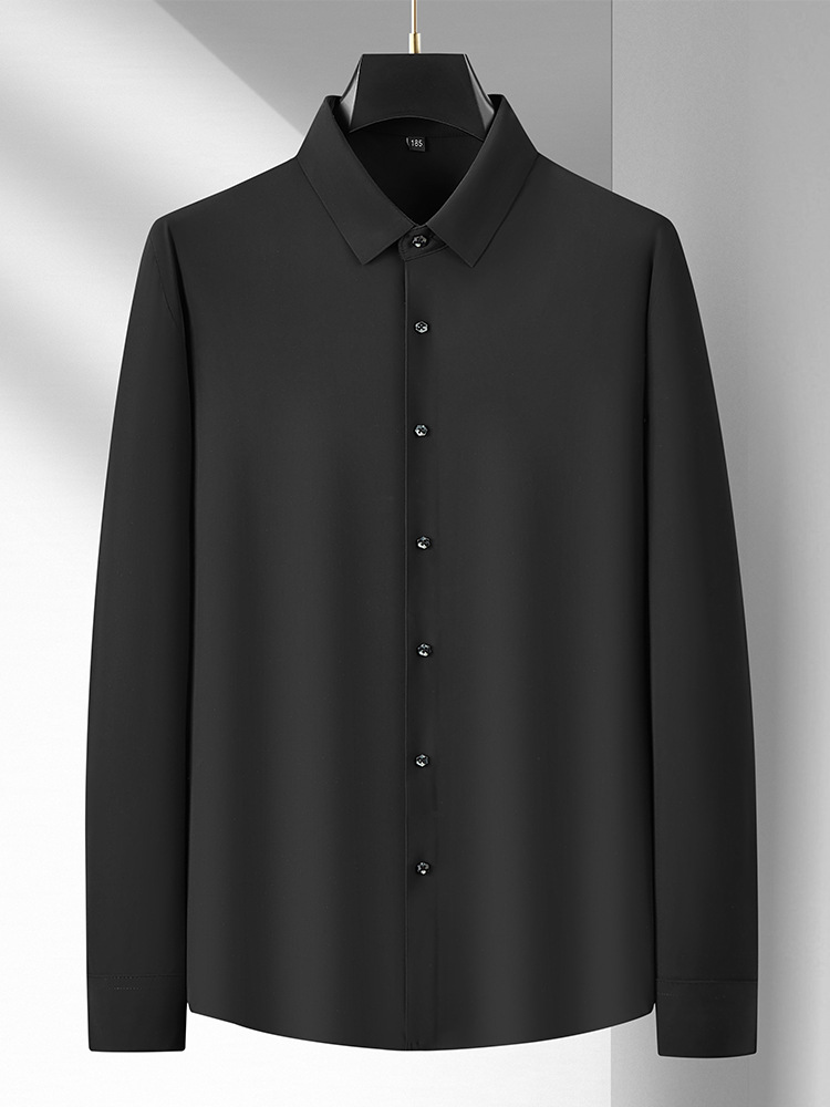 Spring and Autumn New plus size Men's Long-sleeved Shirt Chubby Brother's Non-marking Non-ironing High-elastic Solid Color Casual Shirt Plus Fat Plus Size