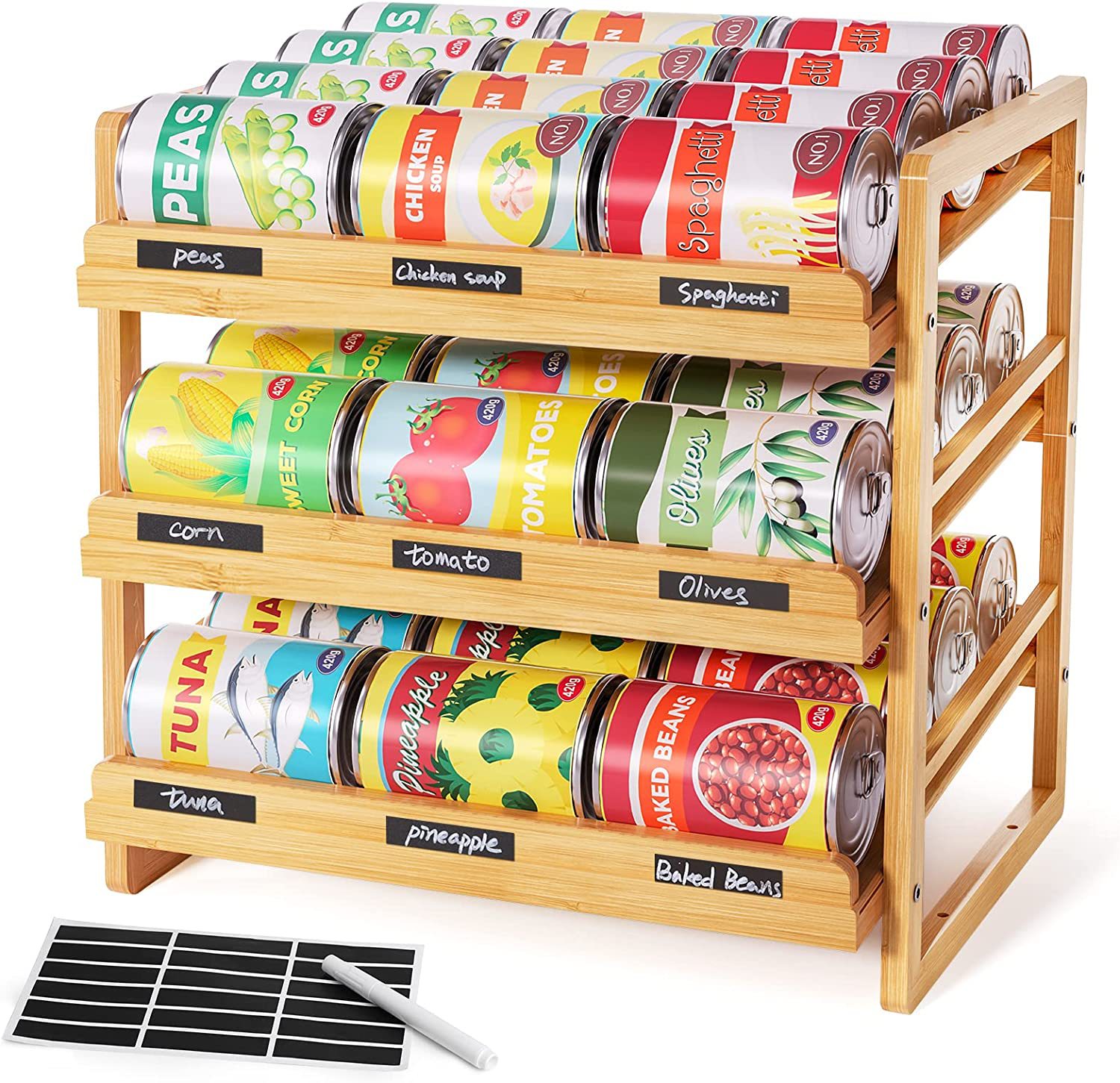 Bamboo Wooden Multi-layer Canned Storage Rack Creative Stackable Snack Canned Fruit Storage Rack Wooden Beverage Rack