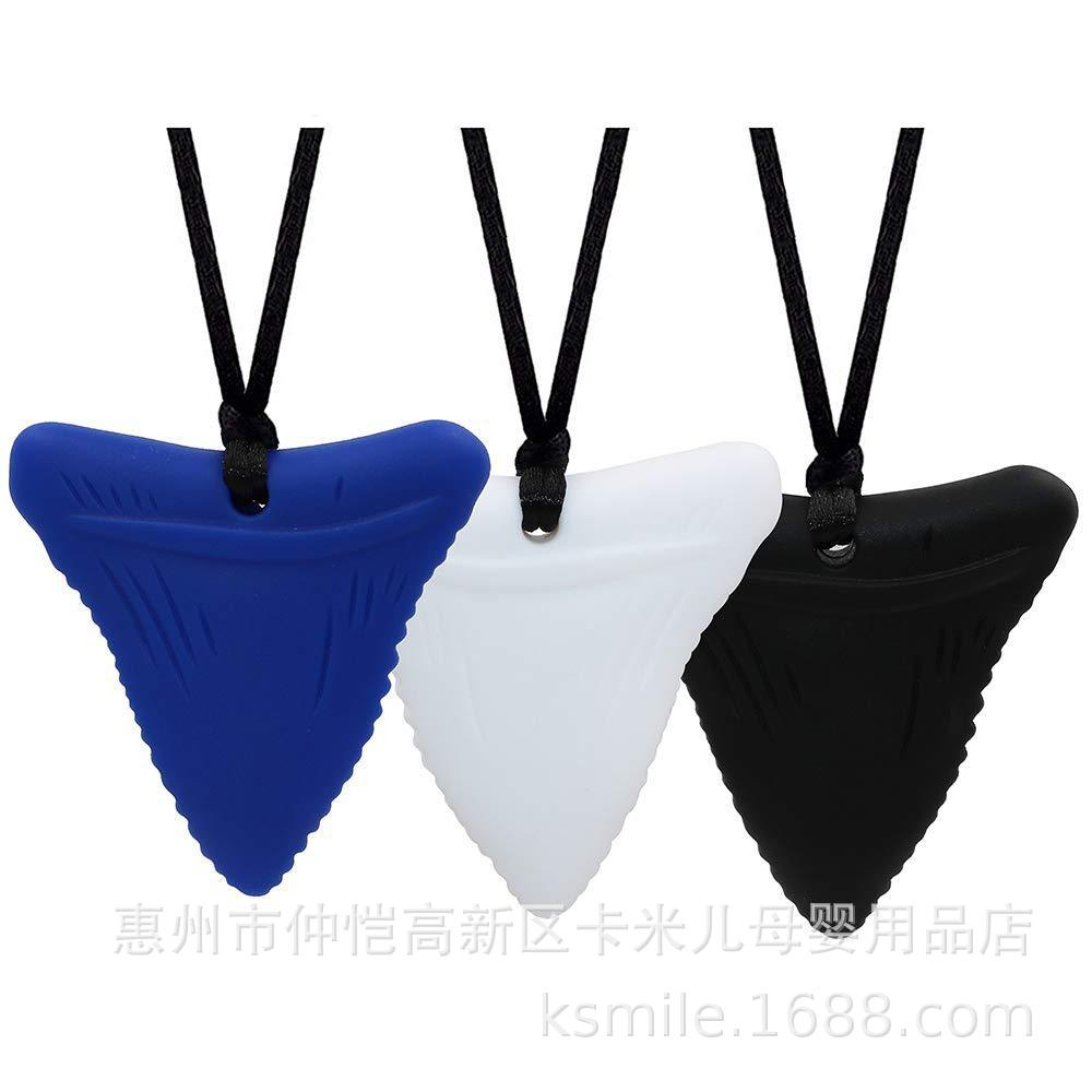 Factory Direct Sales Shark Tooth Autism Chew Necklace Teether Silicone Shark Teether Soft Rubber Teething Toy