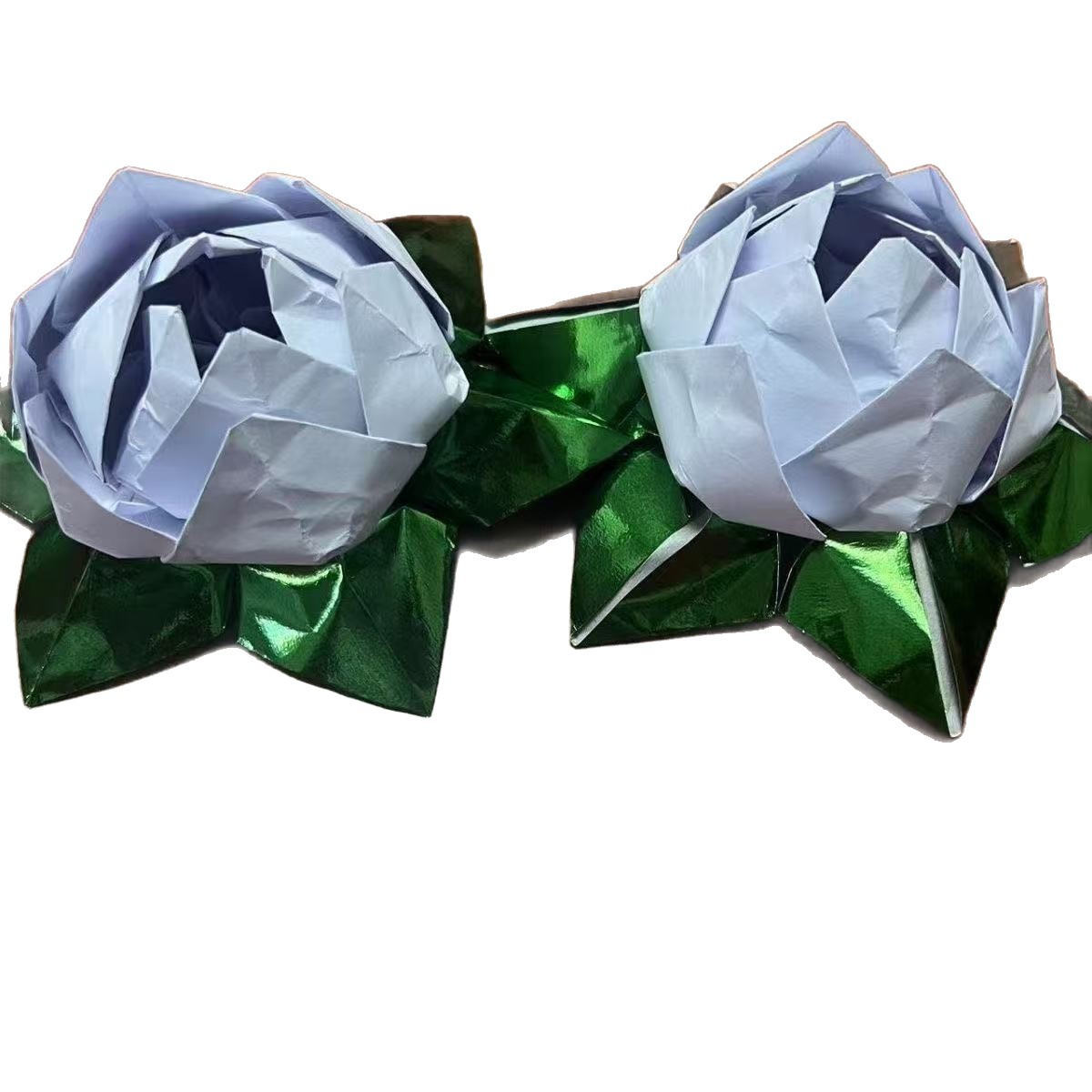 Hand-Folded Nine-Turn White Small Lotus Three-Layer Diameter 20cm Finished Product Ready for Delivery