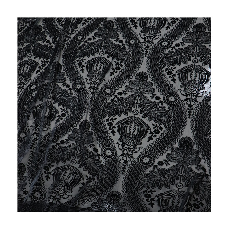 Wholesale Woven Nylon Velvet Monochrome Burnt Flower Velvet Fabric Nightgown Dress Cheongsam Women's Fabric