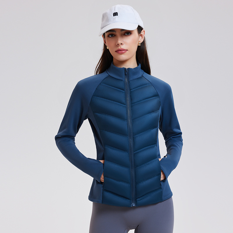 Three-proof Sports Down Jacket Women's Outdoor Running Windproof Warm Fitness Top Lightweight Slim-fit Vertical Collar Pops Jacket
