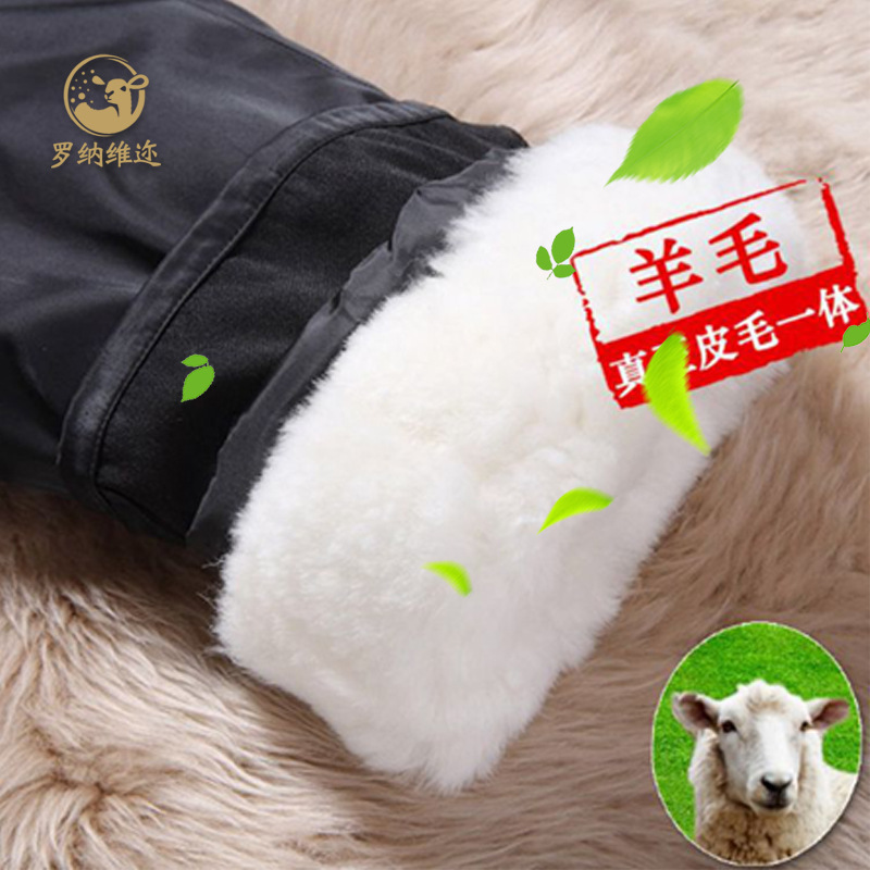 Winter Warm Pants Middle-aged and Elderly Sheepskin Pants Genuine Leather Thickened High Waist Wool and Fur Integrated Cold-proof Cotton Pants