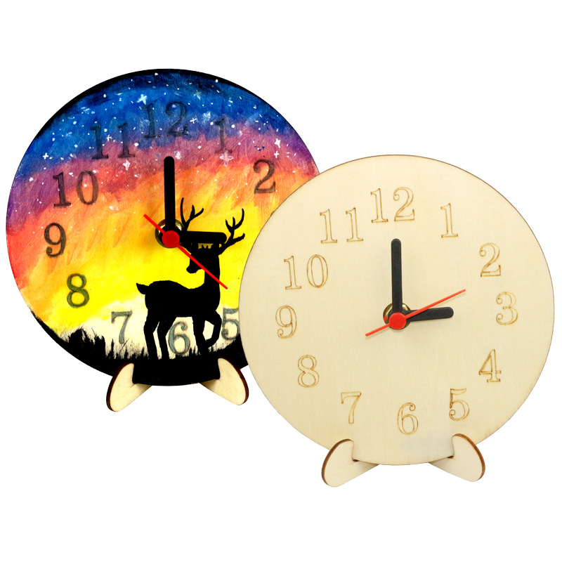 Wooden Clock Blank DIY Hand-Painted Clock Kidsren's DIY Graffiti Kindergarten Family Activities Kidsren's Educational Toys