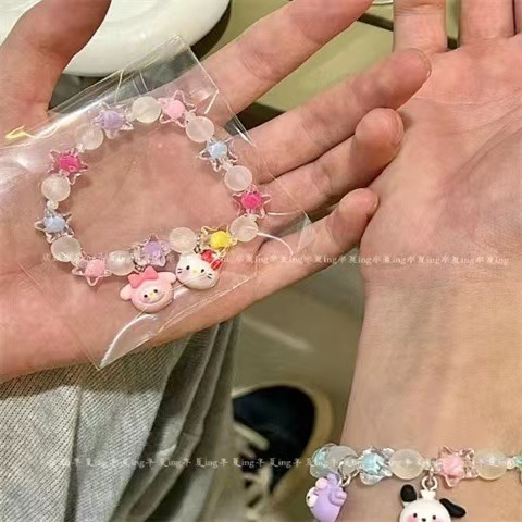 Sanrio Bracelet diy Head Star Bracelet Female Melody Cinnamon Dog Kulomi Crystal Bracelet Best Friend