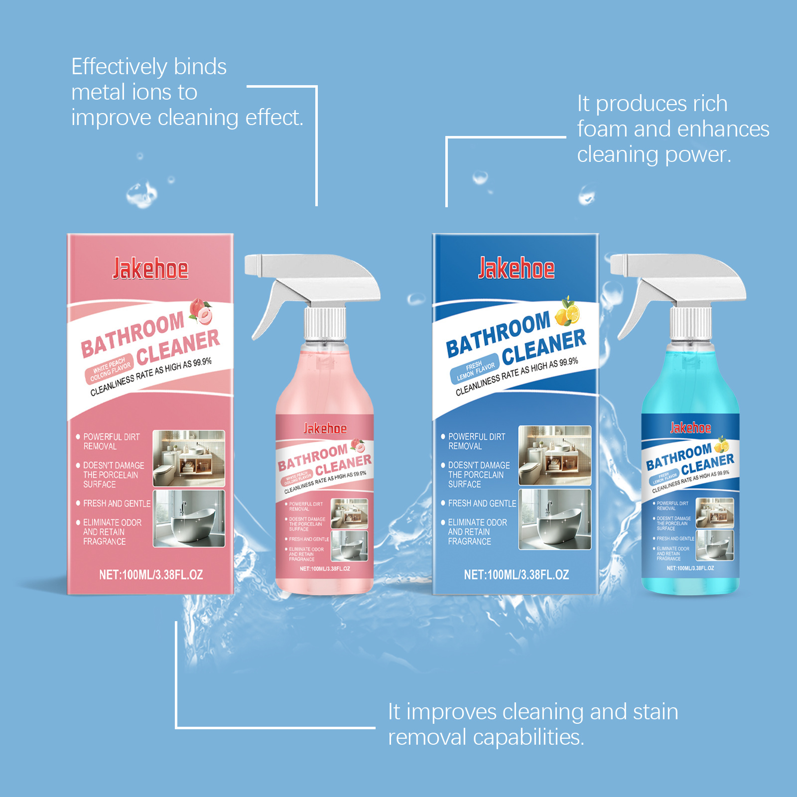 Jakehoe Bathroom Cleaner Bathroom Glass Shower Room Wash Basin Stain Removal Scale Cleaner