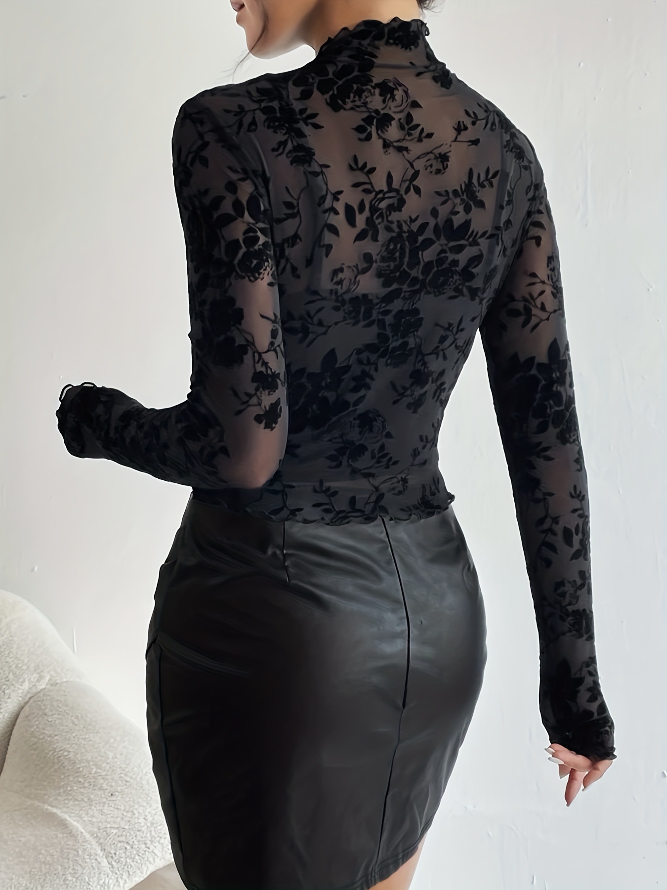 European and American Cross-Border 2025 Single-Layer Braless Stand-Up Collar Mesh Base Shirt Top for Women, Elegant Commuter T-Shirt