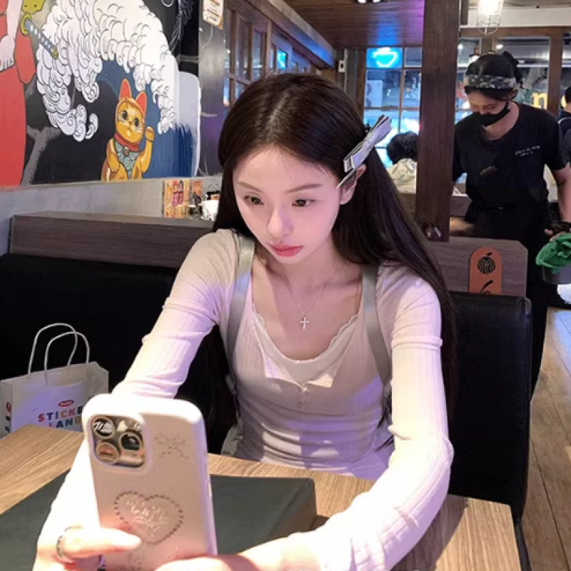 Light Pink Lace Pure Desire Base Inner 2025 Spring New Long-sleeved T-shirt Women's Slim-fit Slim Top