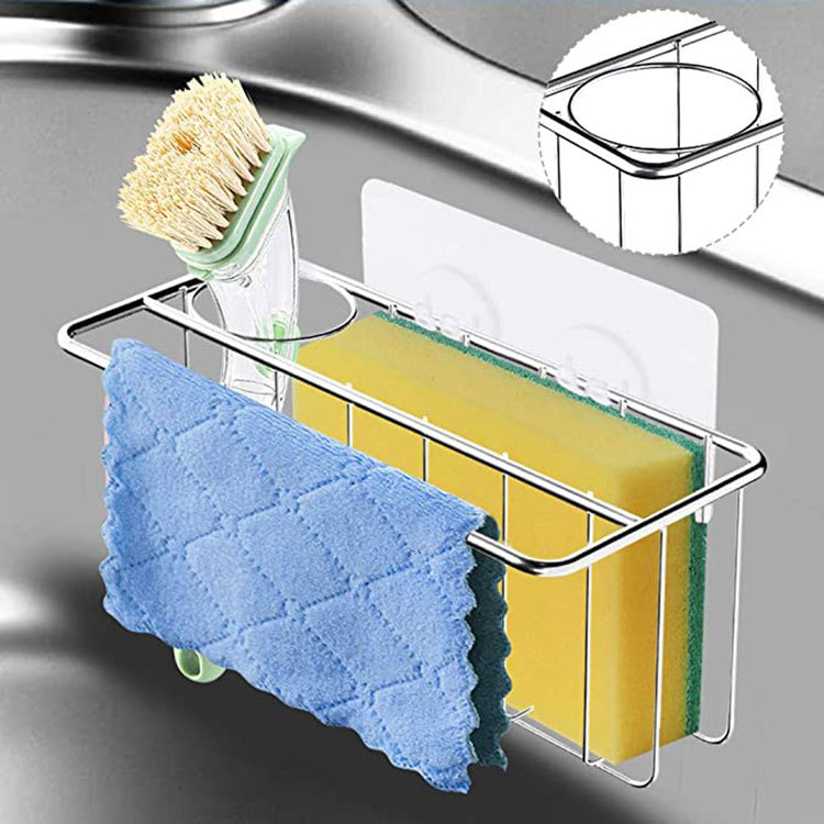 Manufacturer Customized Stainless Steel 304 Punch-Free Bathroom Kitchen Sink Sponge Rack Rag Brush Storage Drain Rack