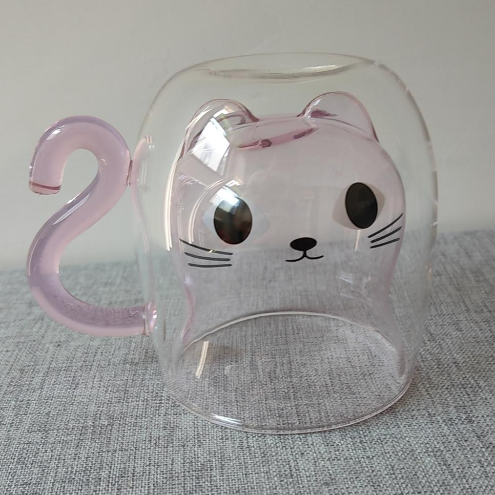 Double-Layer Cup, High Temperature Resistant Milk Cup, Gift Cup for Girls, Water Cup, Cat Cup, Household Breakfast Cup, High Borosilicate Glass