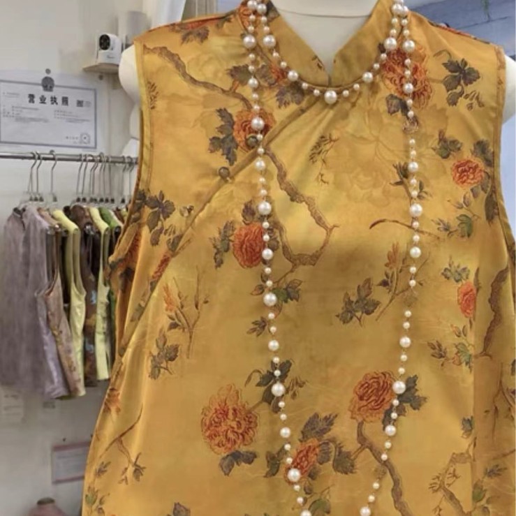 Китайский стиль новое китайское ветвистое цветочное мягкое платье без рукавов жаккардовая модная рубашка с пуговицами чонгсан имитация шелка ароматная пряжа