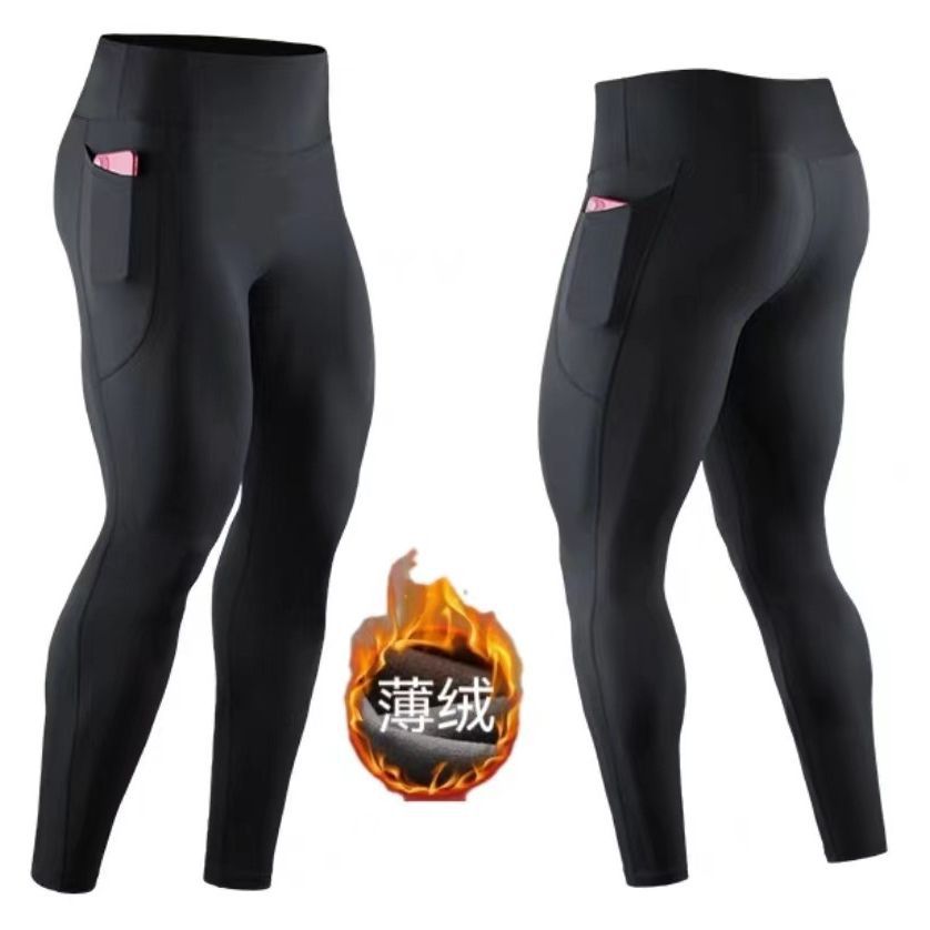 Мужские бархатные спортивные брюки, йога, марафон, компрессионные, с высокой талией, брюки для легкой атлетики, с карманами, дышащие, высокоэластичные