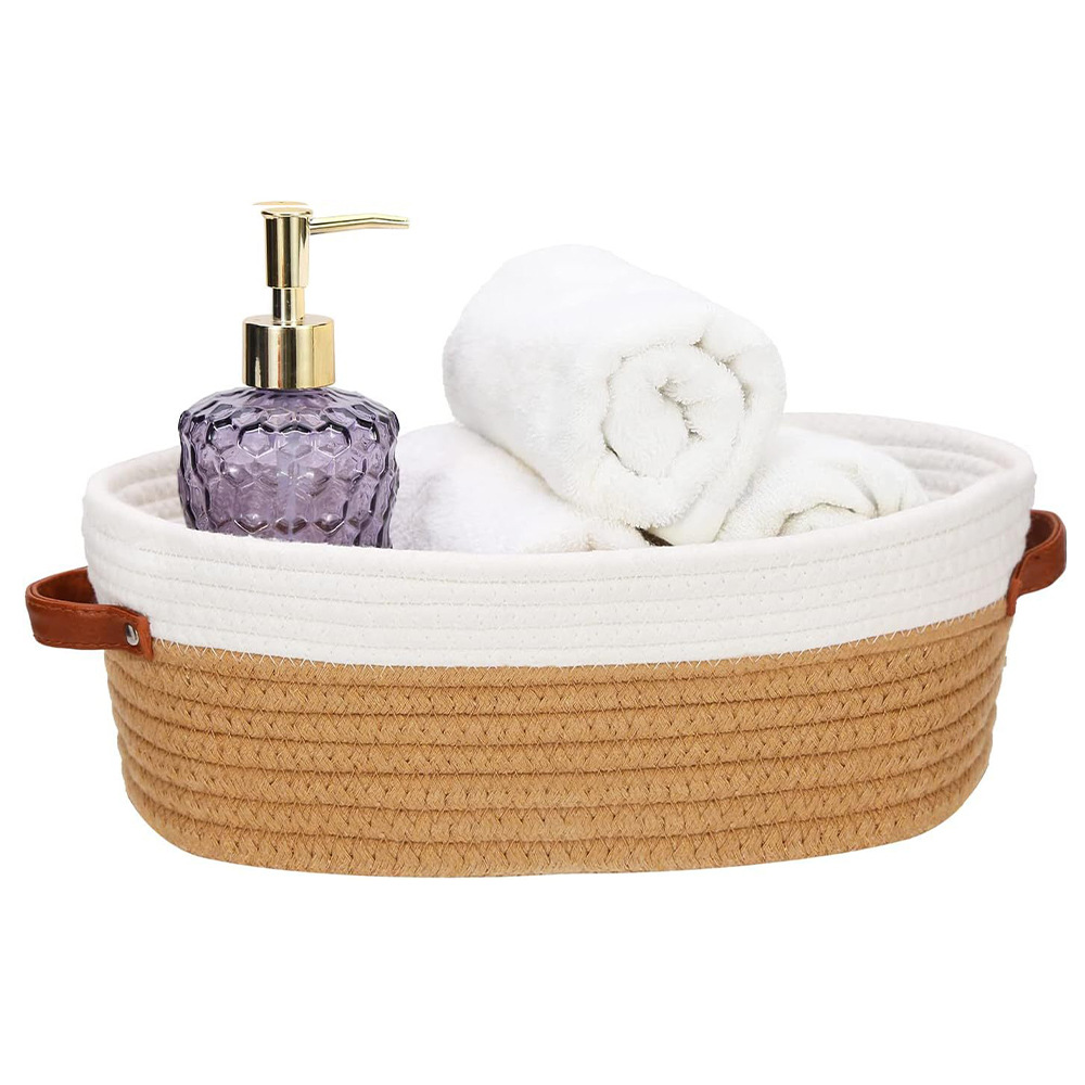 Oval Leather Handle Cotton Rope Toy Bathroom Storage Basket Storage Basket Sundries Storage Basket Amazon Explosions