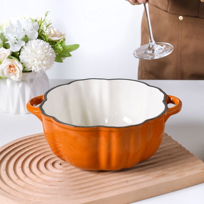 Enamel Pot Pumpkin-Shaped Enamel Pot for Soup and Stew Multi-Functional Pot Household Enamel Soup Pot Induction Cooker Universal