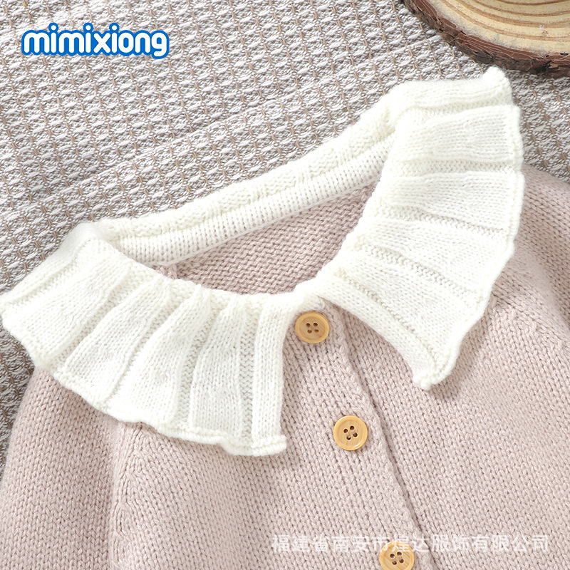 INS Hot Selling Autumn and Winter New Baby Lapel Cute Chick Embroidered Knitted Coat Baby Girl All-match Top