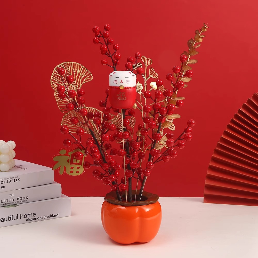 Imitation Ceramic Persimmon Flower Pot Decorative Vase Festive Persimmon Ruyi Pot New Chinese Style Plastic Flower Pot Joy