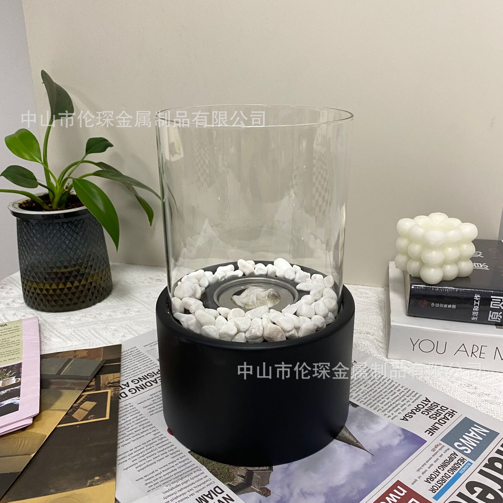 Desktop Alcohol Fireplace Light Indoor Stainless Steel Small Portable Heating Stove Round Glass Creative Atmosphere Light