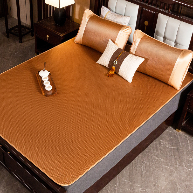 New Rattan Mat Dropshipping Single and Double Bed Dormitory Three-Piece Set Foldable Student Air-Conditioned Mat Ice Silk Mat Wholesale Mat