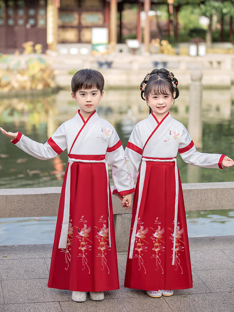 Hanfu boy elementary school student Chinese style costume boy ancient costume girl opening ceremony three-character Sutra children's Chinese school costume