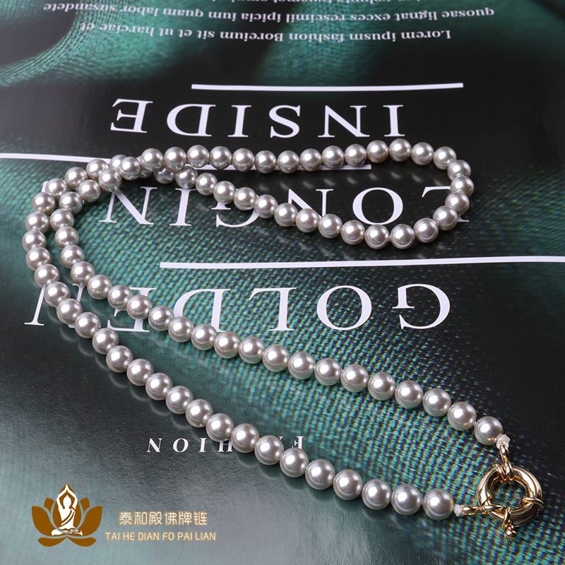 Thai Buddha Amulet Chain, Fashionable Round Pearl Oyster Necklace, Short Chain, Clavicle Chain Hanging Pendant for Women, No Fading or Peeling