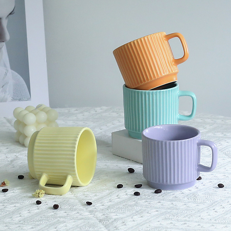 Wholesale Internet Celebrity Home Office Water Cup Macaron Candy Color ins Style Ceramic Mug Gift Set