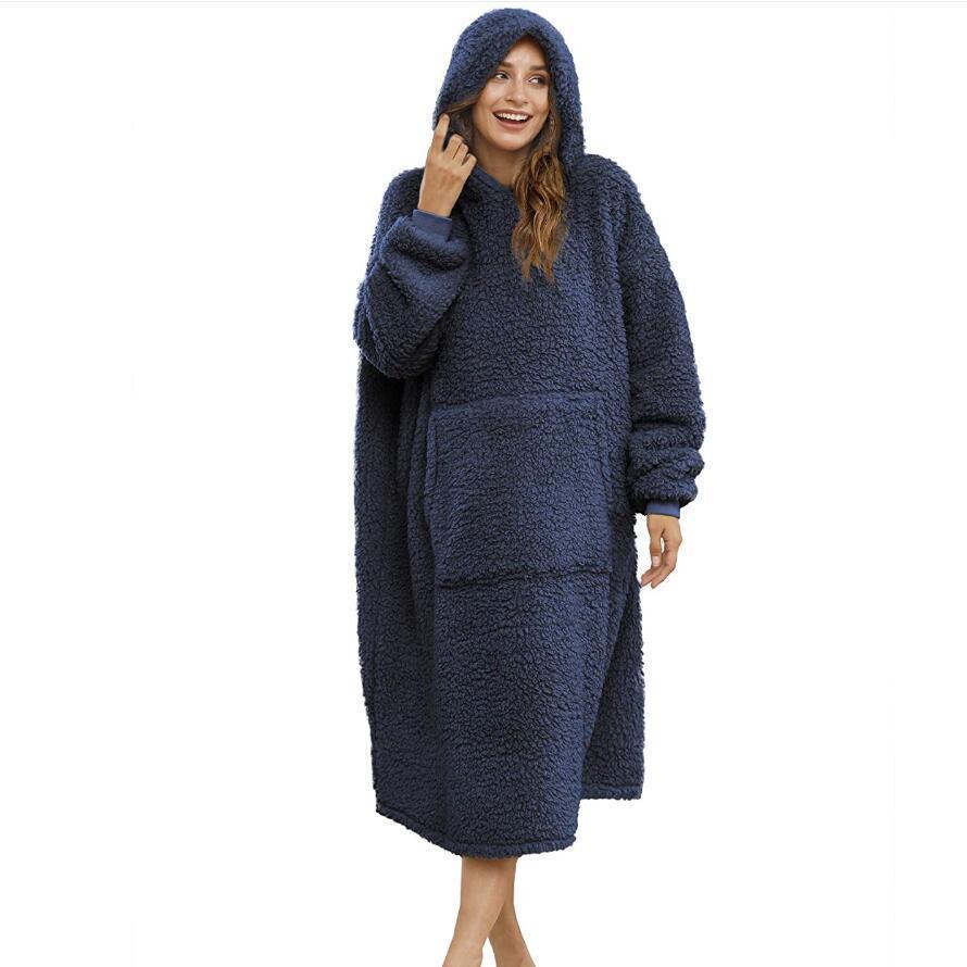 in stock wholesale lamb wool hoodie lazy blanket European and American style plus size warm plush sofa blanket TV blanket