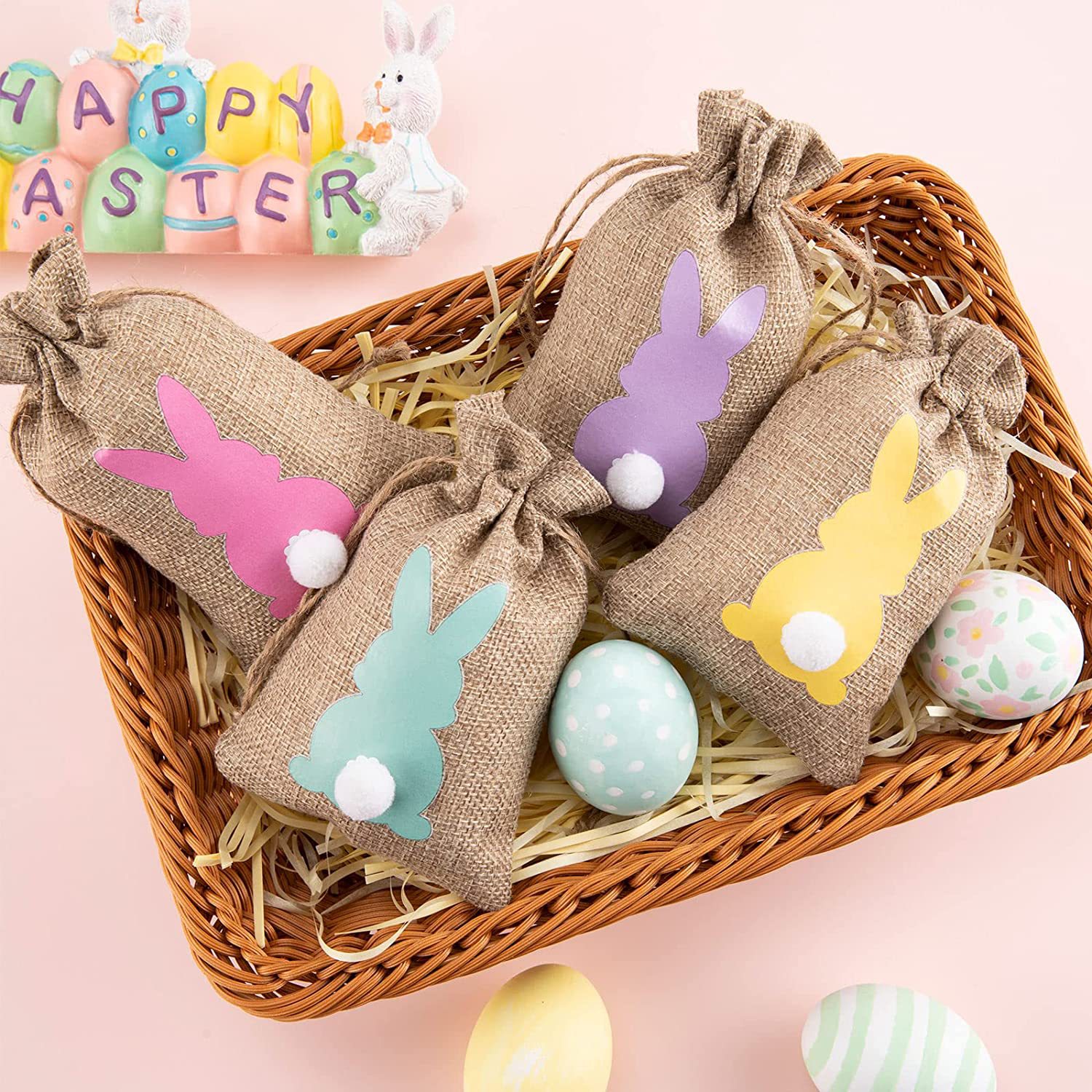 Easter Cute Funny Bunny Egg Storage Bundle Candy Packaging Gift Bag Hemp Drawstring Decoration