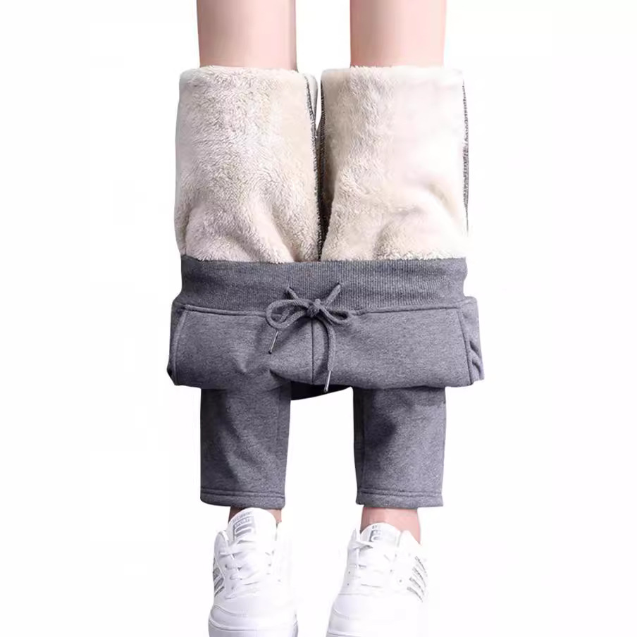 2023 Autumn and Winter Lamb Velvet Thickened Stuffed Warm Outer Drawstring Sports Pants Women's Large Size Loose Casual Cotton Pants Women