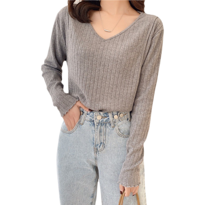 Breastfeeding Bottoming Shirt, Postpartum Breast Clothing with V Neck Top, Spring & Fall Long-Sleeved Outer Wear, Breastfeeding Clothes, Hot Mom Style Cotton